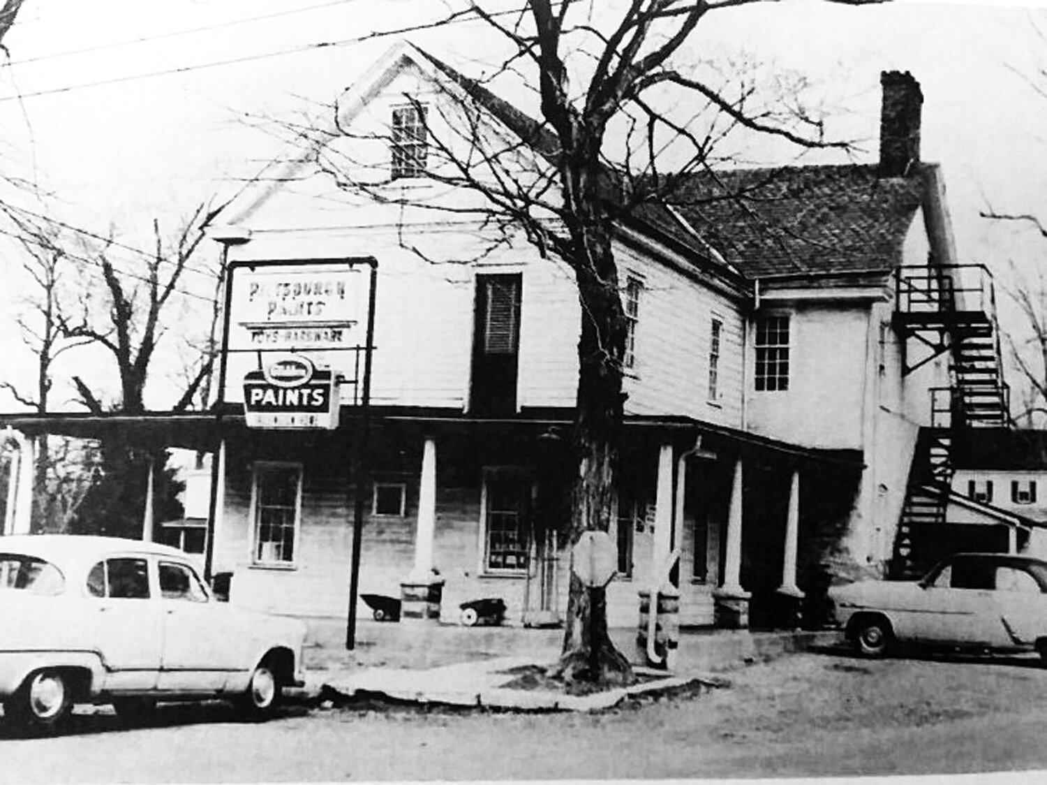 A view of the Fallsington Hardware store, circa 1950. The store had once been the landmark Stagecoach Tavern.