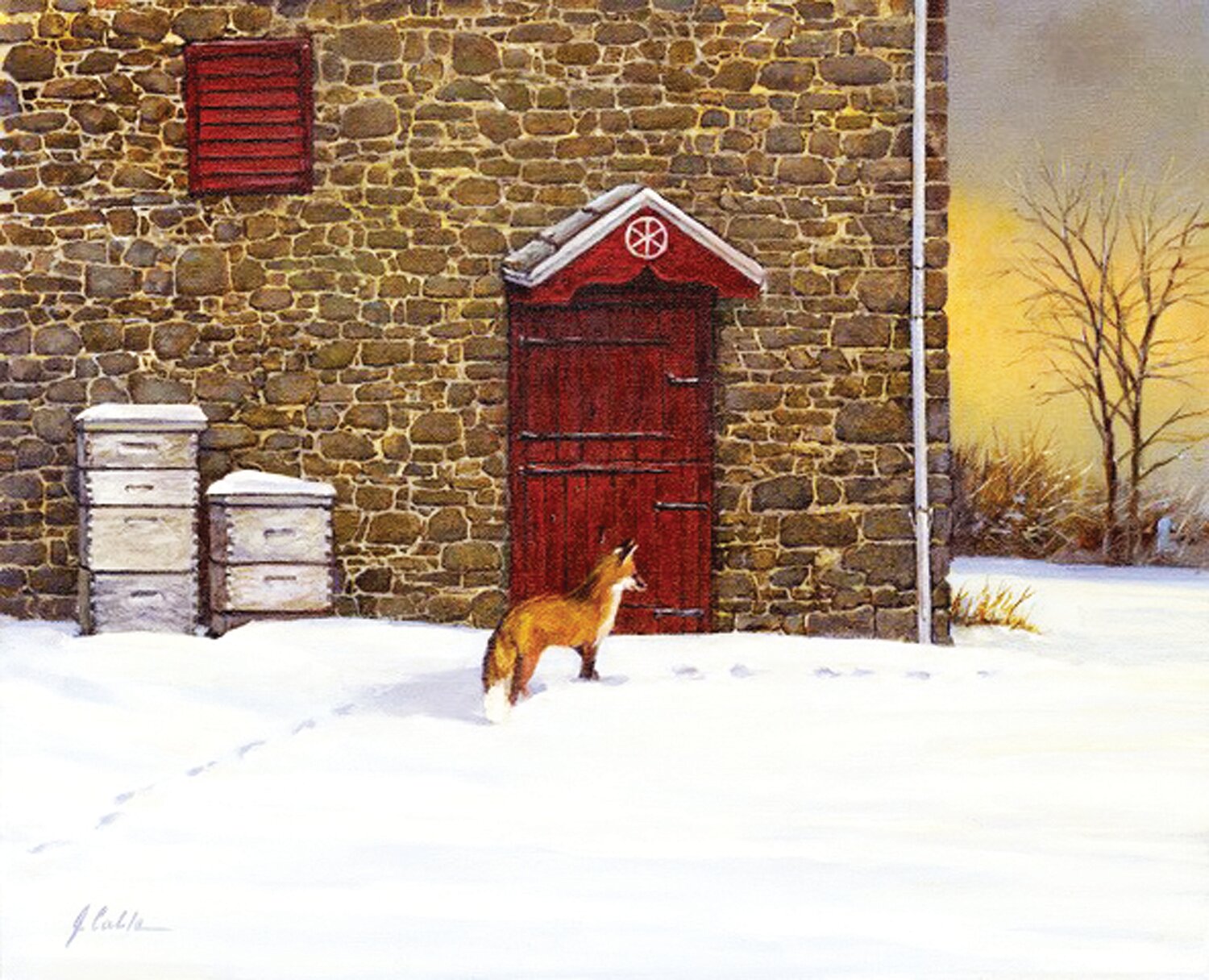 “Outfoxed” is by Bucks County artist Jerry Cable. From 19th Century European impressionists Claude Monet and Camille Pissarro to his first art instructor in Minerva, Ohio, Cable’s influences are an eclectic mix.