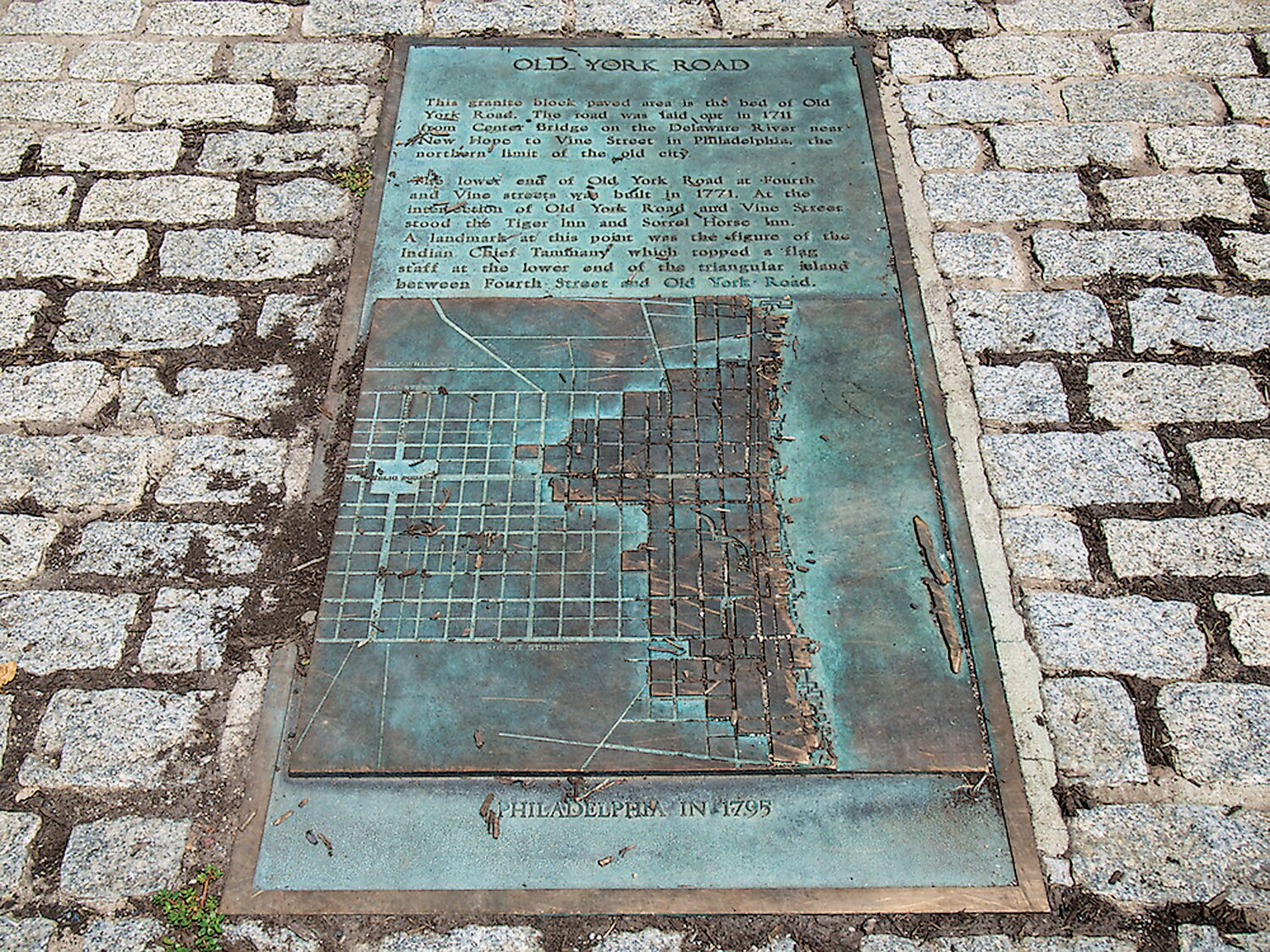 A memorial to Old York Road is located at 4th and Vine streets in Philadelphia.
