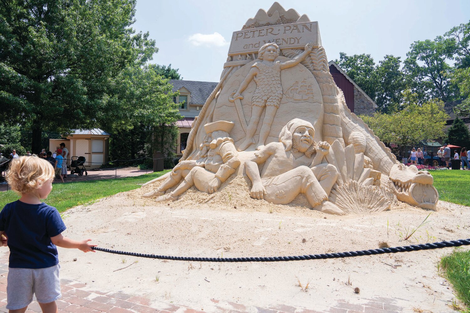 A sand sculpture on view during Peddler’s Village’s 2023 Peach Festival.