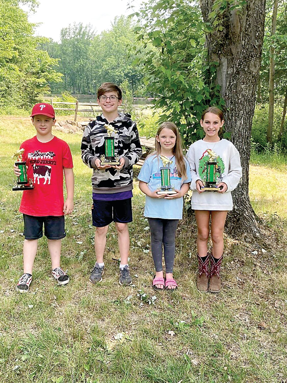 Winners of the Friends of Nockamixon State Park Kid's Fishing Tournament, were, from left, Ben Ewer, Jake Vincent, Amelia Doremus and Kaylee Frey.