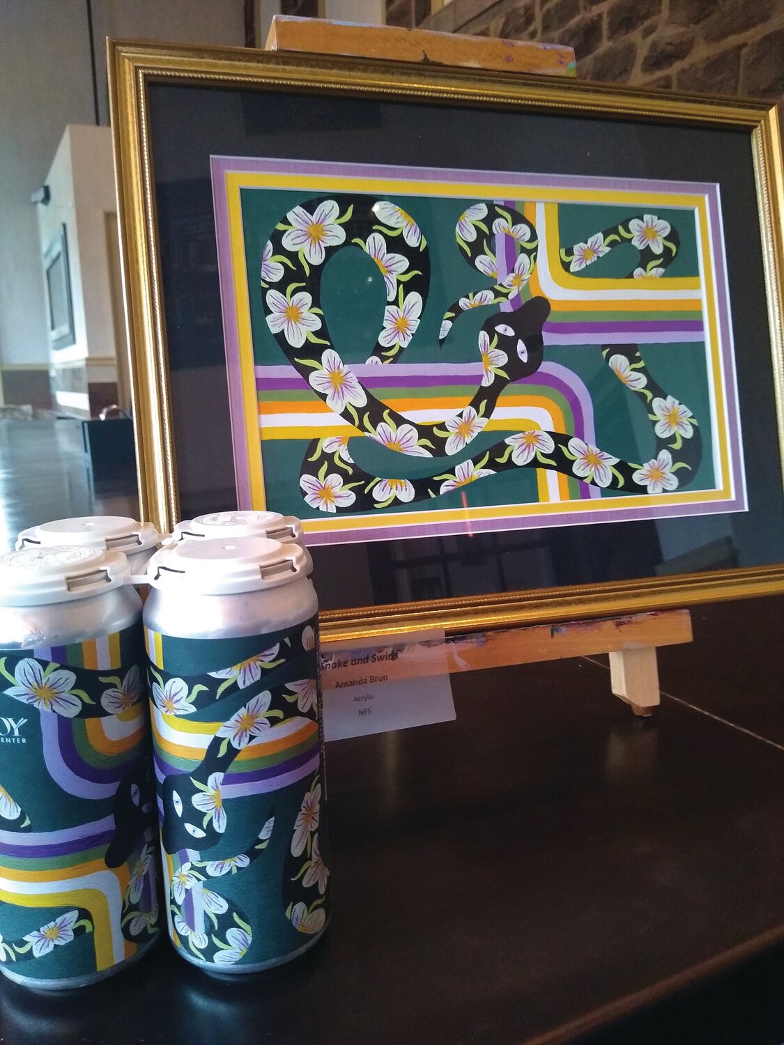AOY Art Center member artist Amanda Brun of Yardley won the Craft Beer Can Design Contest for her "Snake and Swirls" design for Vault Brewing’s limited edition of its Teller Pilsner.