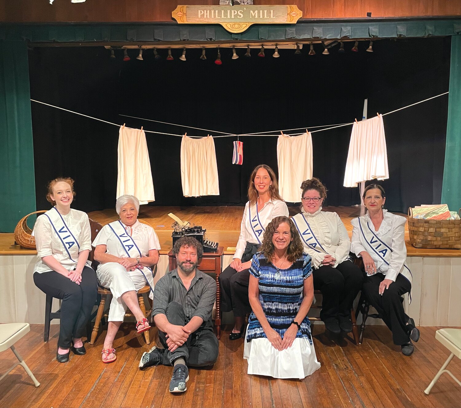 The cast of “Voices: A History of the VIA of Doylestown,” with director Griffin Horn and playwright Joy Nash.