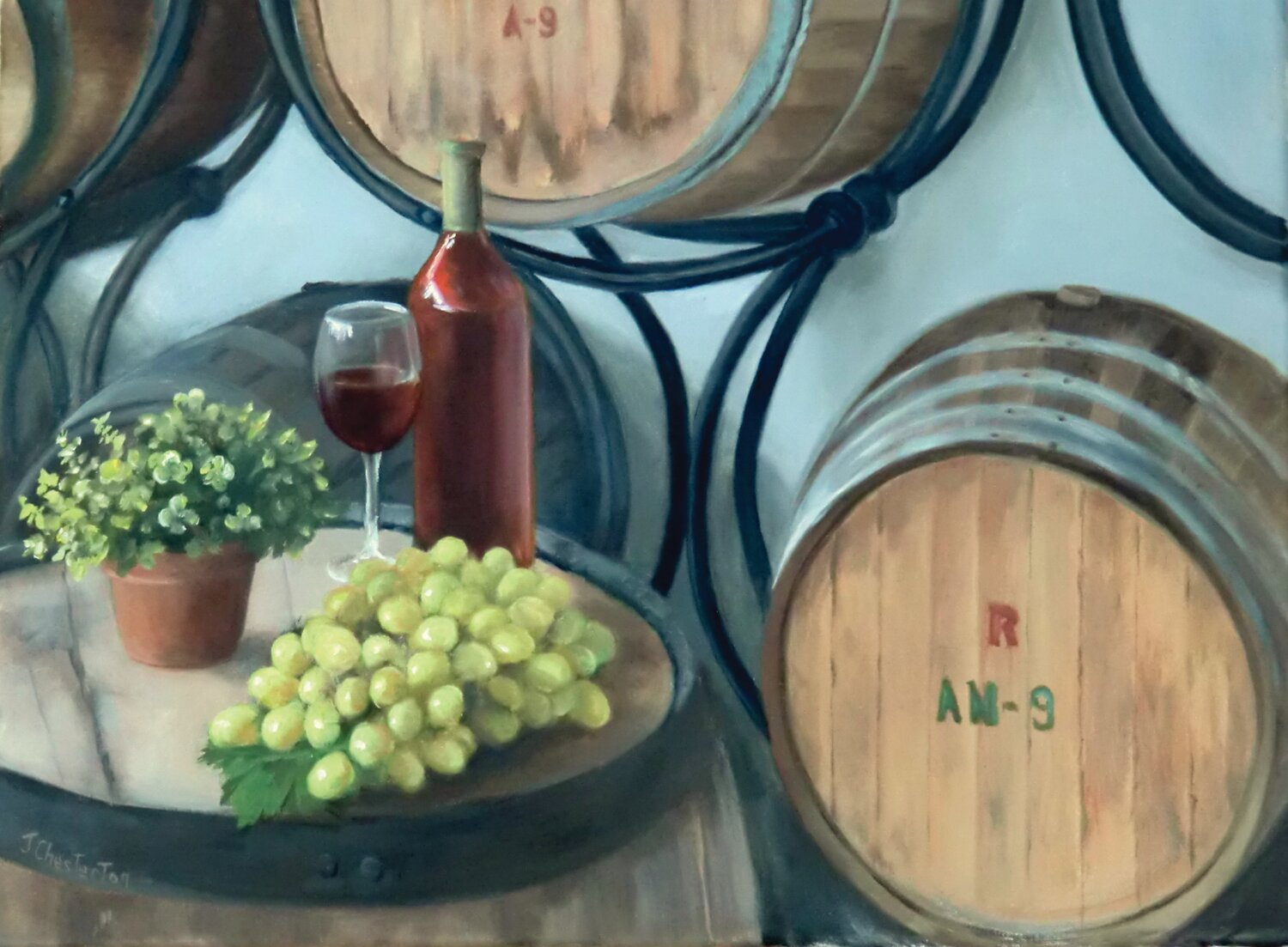 “Crossing Barrels,” from Crossing Vineyards is an oil painting by Jeanne Chesterton, on view at Freeman Hall as part of the Arts & Cultural Council’s “Wine & Art Trail Exhibition” on weekends until Oct. 1.