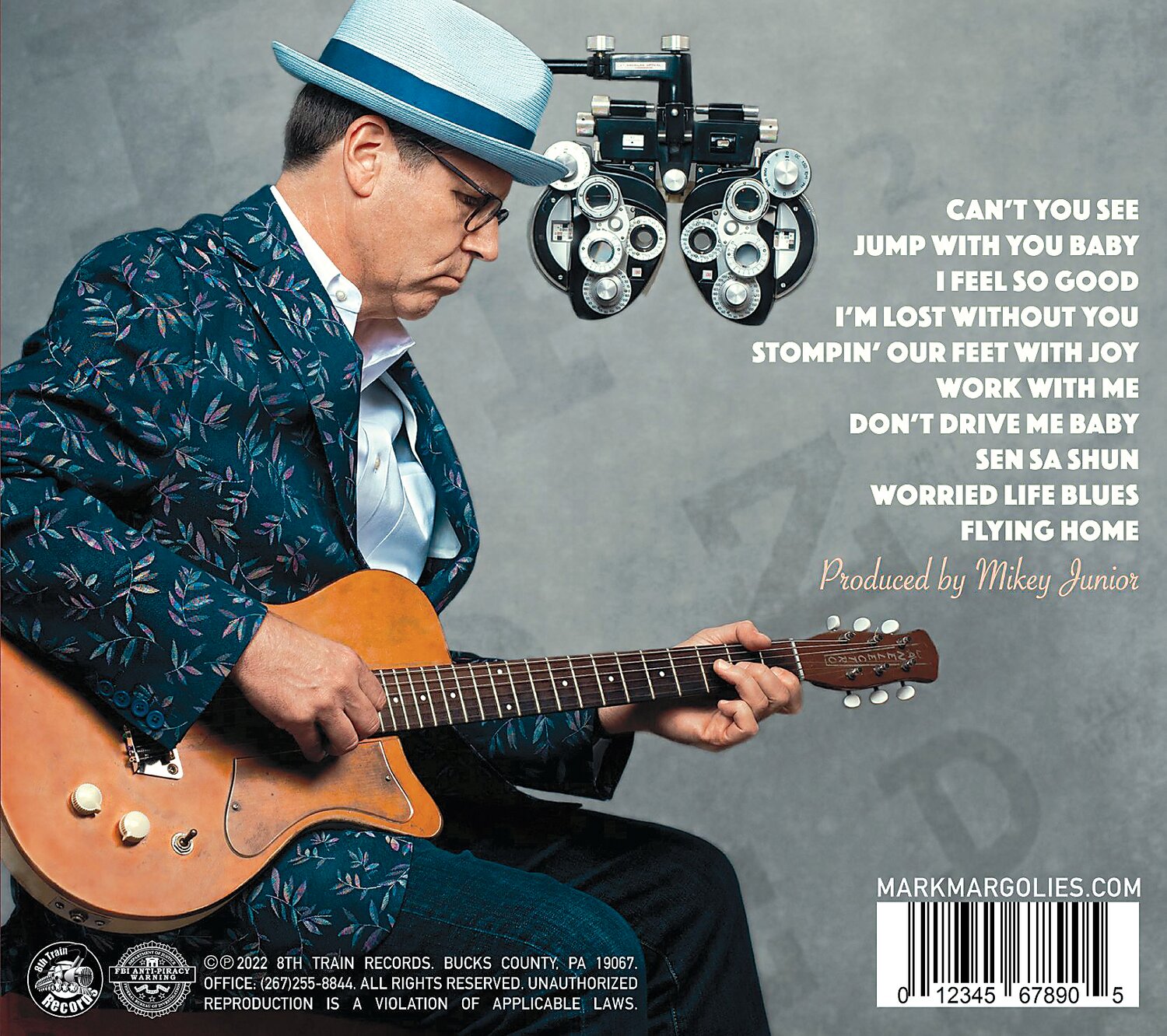 The back cover of Levittown optometrist-blues guitarist Mark Margolies’ debut album, “Can’t You See.”