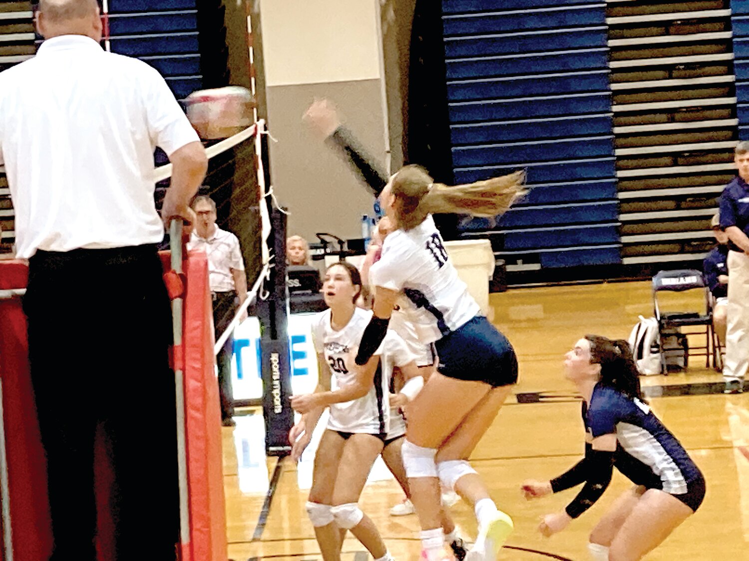 Council Rock North outside hitter Olivia Szymkiewicz slams the ball over the net for the Rock in the team's recent non-league matchup with Souderton.