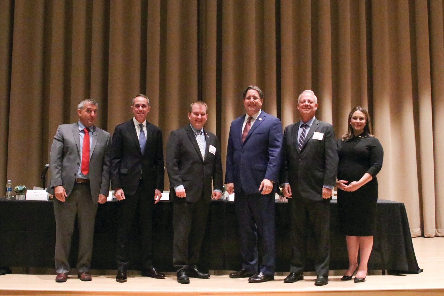From left, Sen. Frank Farry, R-6, Steve Santarsiero, D-10, Rep. Brian Munroe, D-144, Rep. Tim Brennan, D-29, Rep. Perry Warren, D-31, and Rep. Shelby Labs, R-143, took part in a panel discussion on Bucks County economic development.