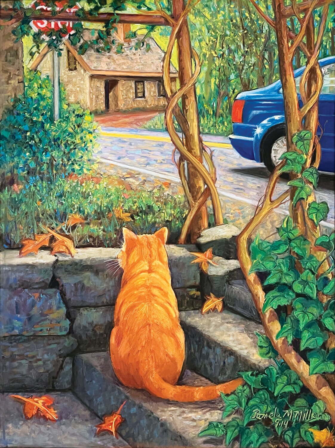 The 2023 Signature Image, “The Phillips’ Mill Party Cat,” is by Honored Artist Pamela Miller.