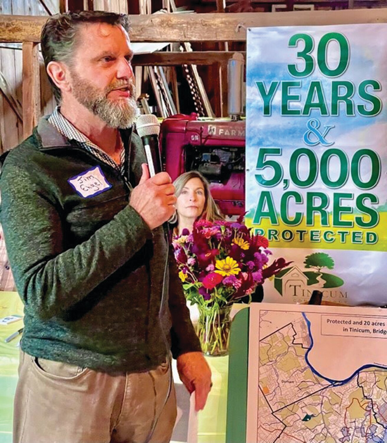 Executive director Jim Engel addresses attendees of the 14th Annual Tinicum Conservancy Community Celebration on Saturday.