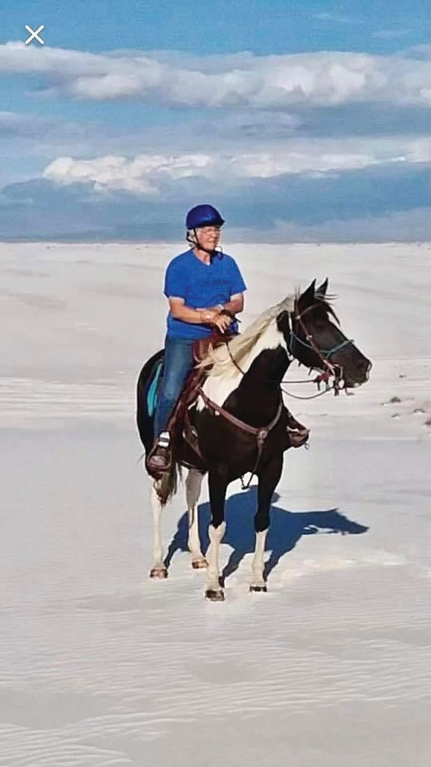 Riding in the desert in White Sands, New Mexico offered a new experience for Linda and Roxy.