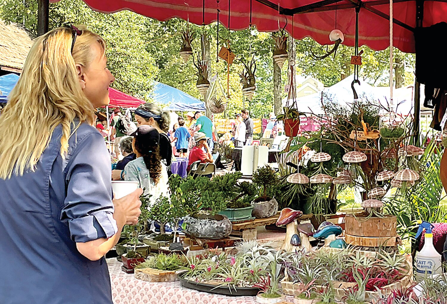 A woman looks at a display from Nature’s Design at at prior Peace Fair.
