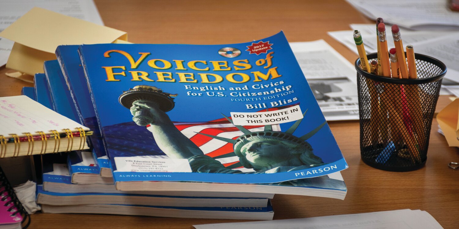 “Voices of Freedom” is a book that helps students at Vita’s Doylestown office prepare to become U.S. citizens.