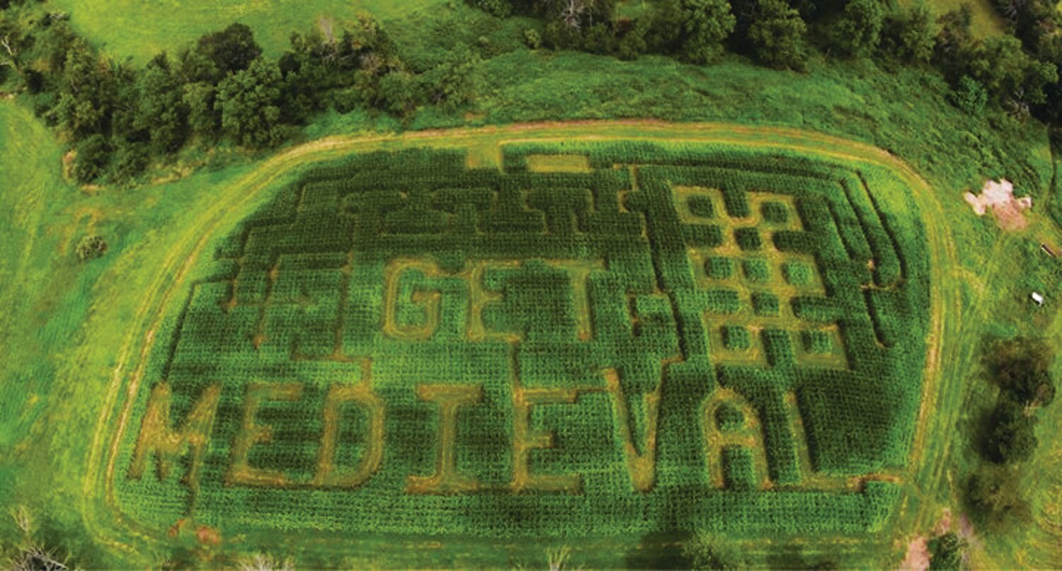 Farm owner Erick Doyle plans all summer to create a one-of-a-kind “Get Medieval Walk-Thru Corn Maze.” The maze spreads over 4 acres and offers family fun for all ages.