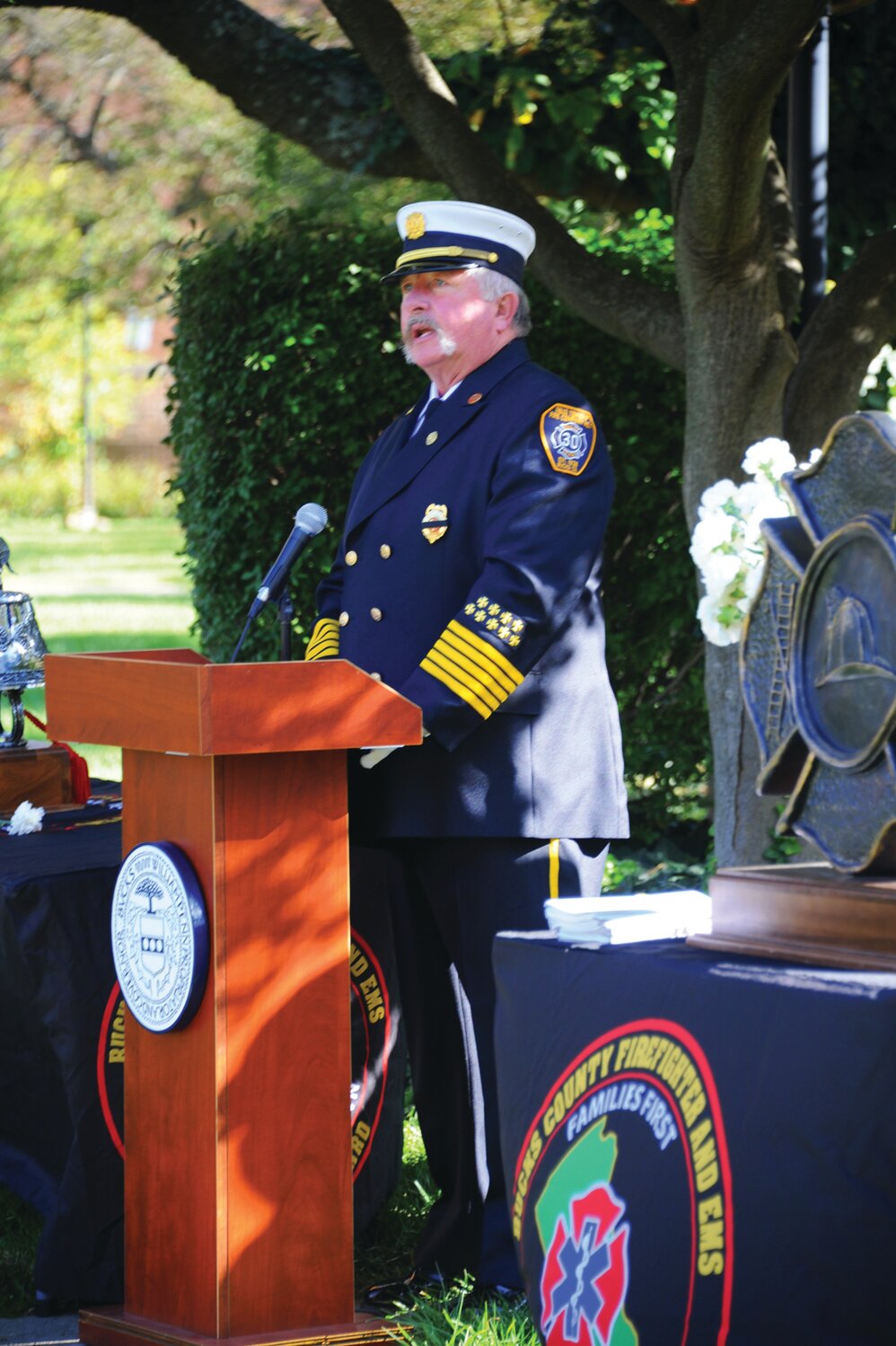Robert Hedden, co-chair, Bucks County Fallen Firefighter’s Memorial Committee, provides a few opening remarks.