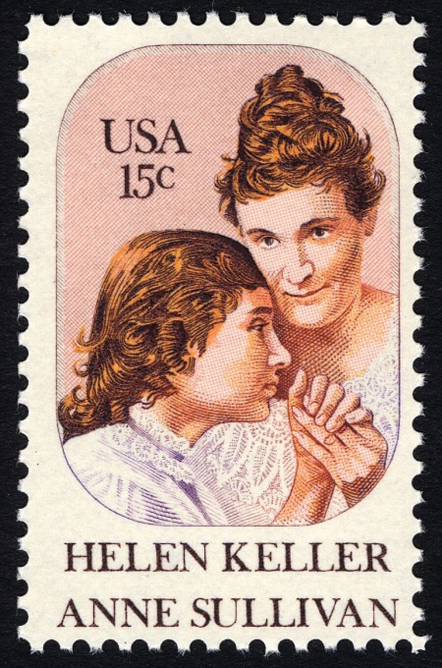 A stamp issued in 1980 commemorated the 100th anniversary of Helen Keller’s birth.