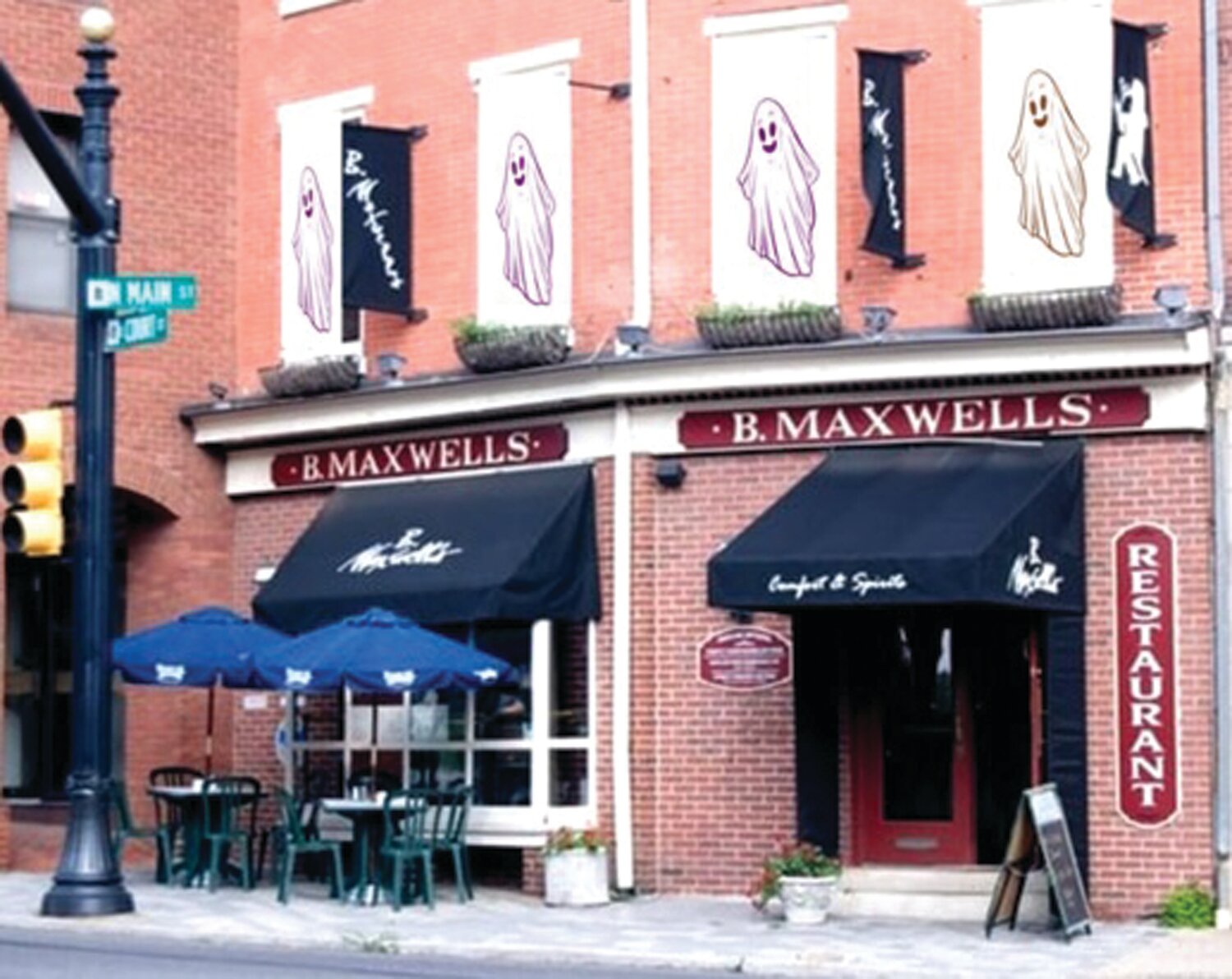 Editor’s Note: This photo was digitally altered by the Doylestown Historical Society to add four ghosts in the second floor windows of B. Maxwell’s as a way of wishing readers a Happy Halloween.