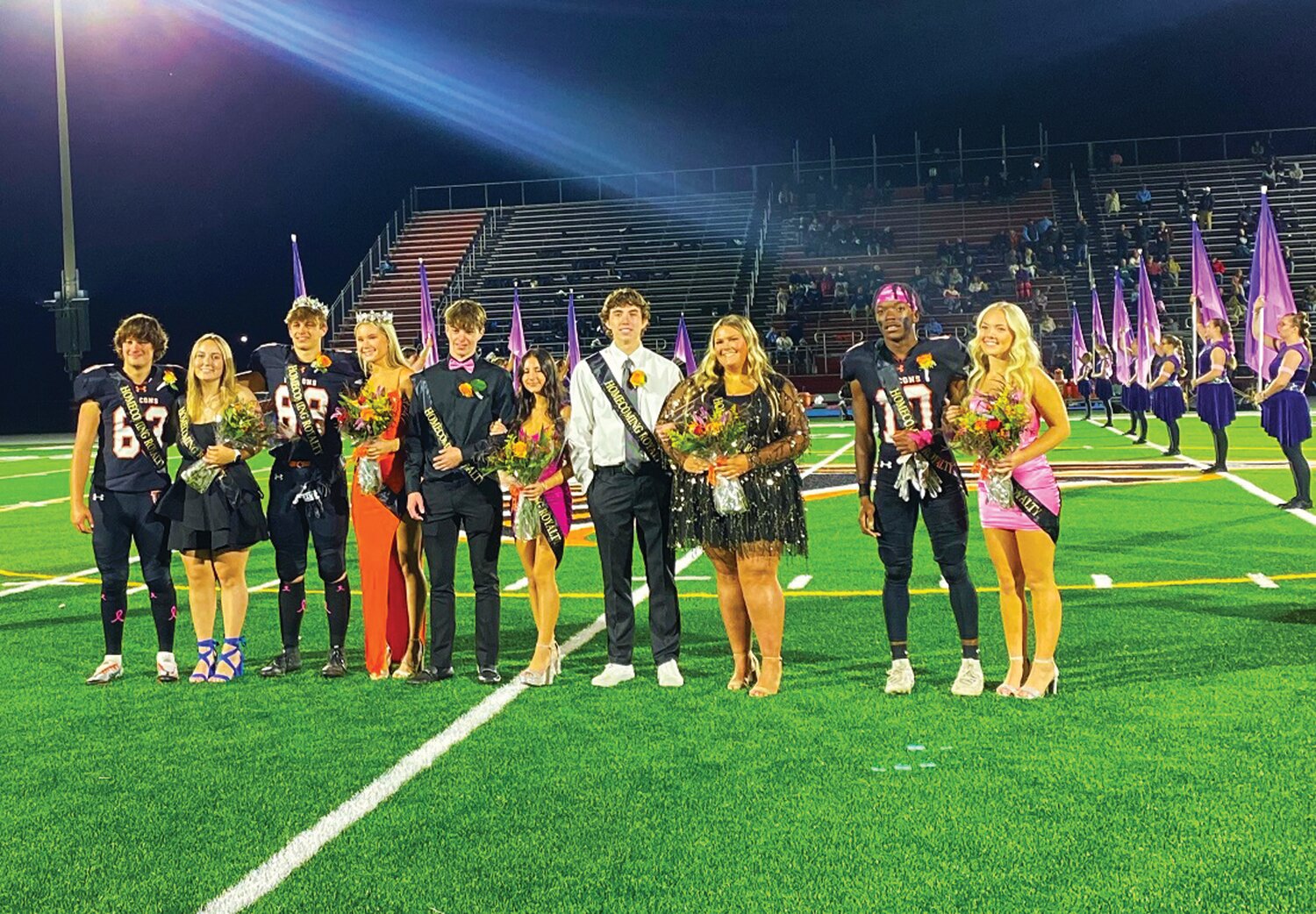During halftime of Pennsbury High School’s Friday night homecoming football game, the school recognized its 2023-24 homecoming court. The couples, from left, were Taylor Lewis and Toby Kubitsky; Brynne Magee and Charles Wisor; Samantha Centofante and Evan Soriano; Hayden DiFranchi and Jack Elmer; Grace Kean and Noah Rice.