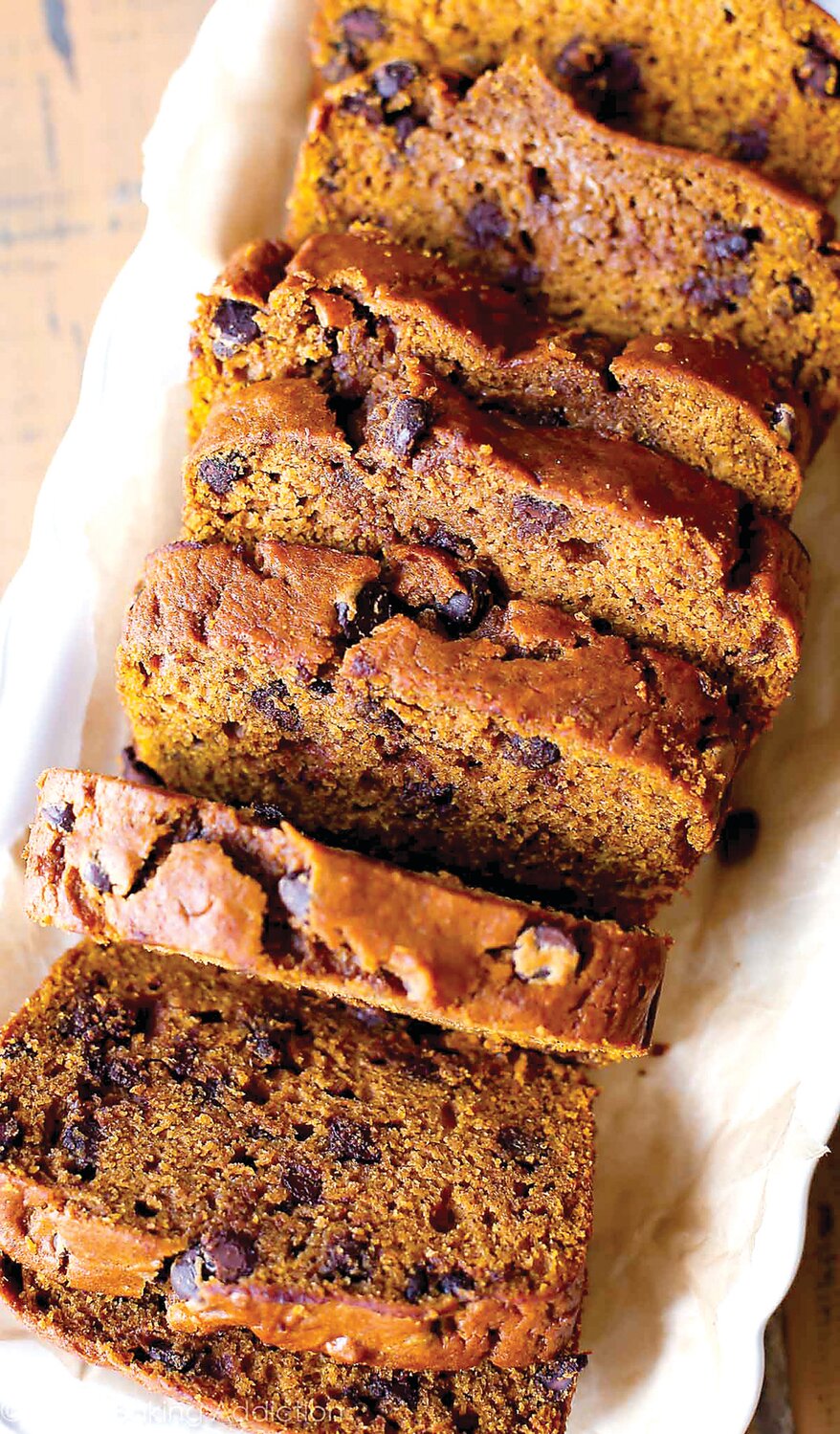 Chocolate chips and orange juice add zip to this recipe for pumpkin bread, one way to use one of America’s favorite vegetables.