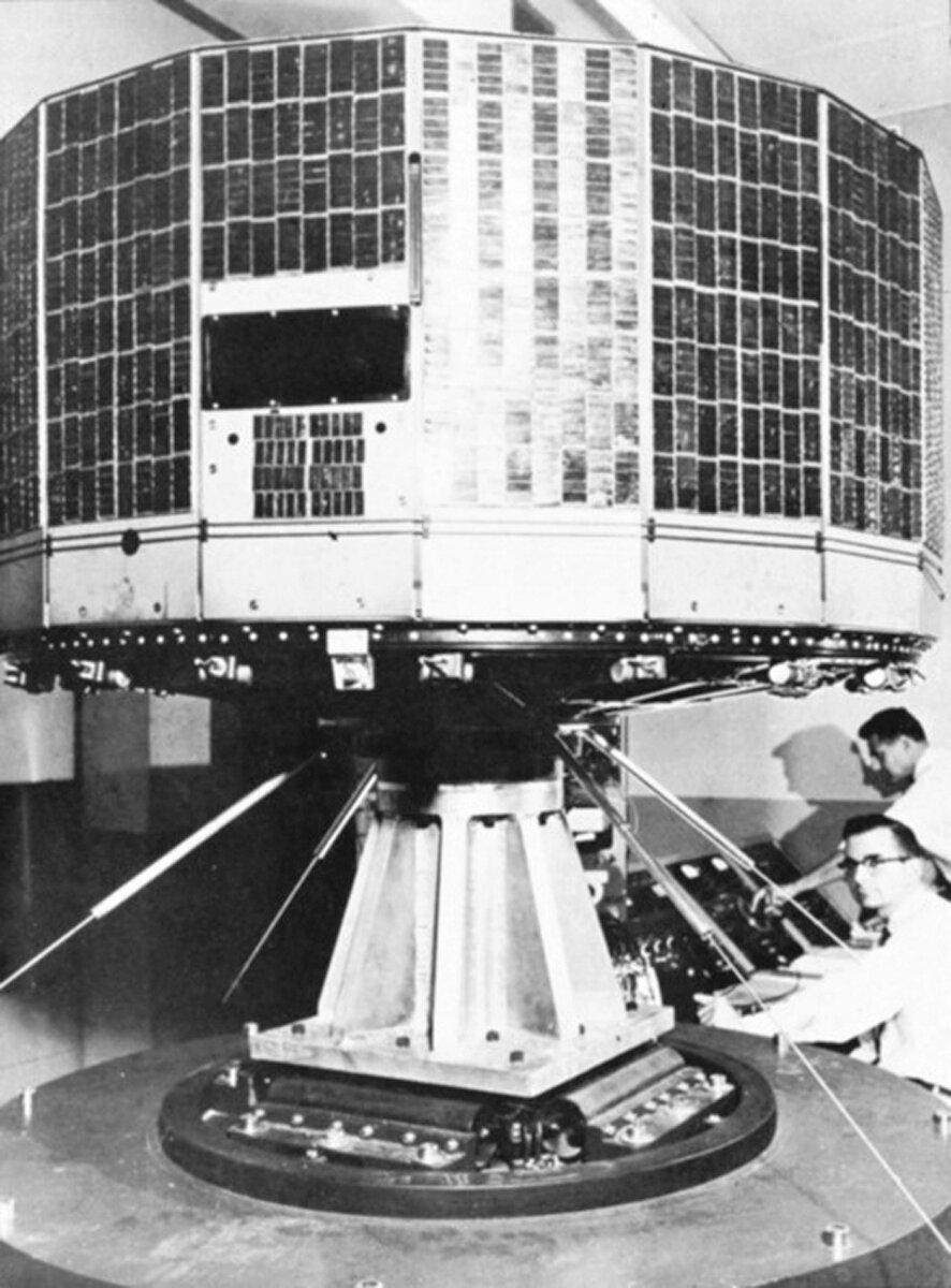 TIROS Weather Satellite, shown in 1963. Built in Newtown, the Television Infrared Observation Satellite was the first experimental and operational meteorological satellite.