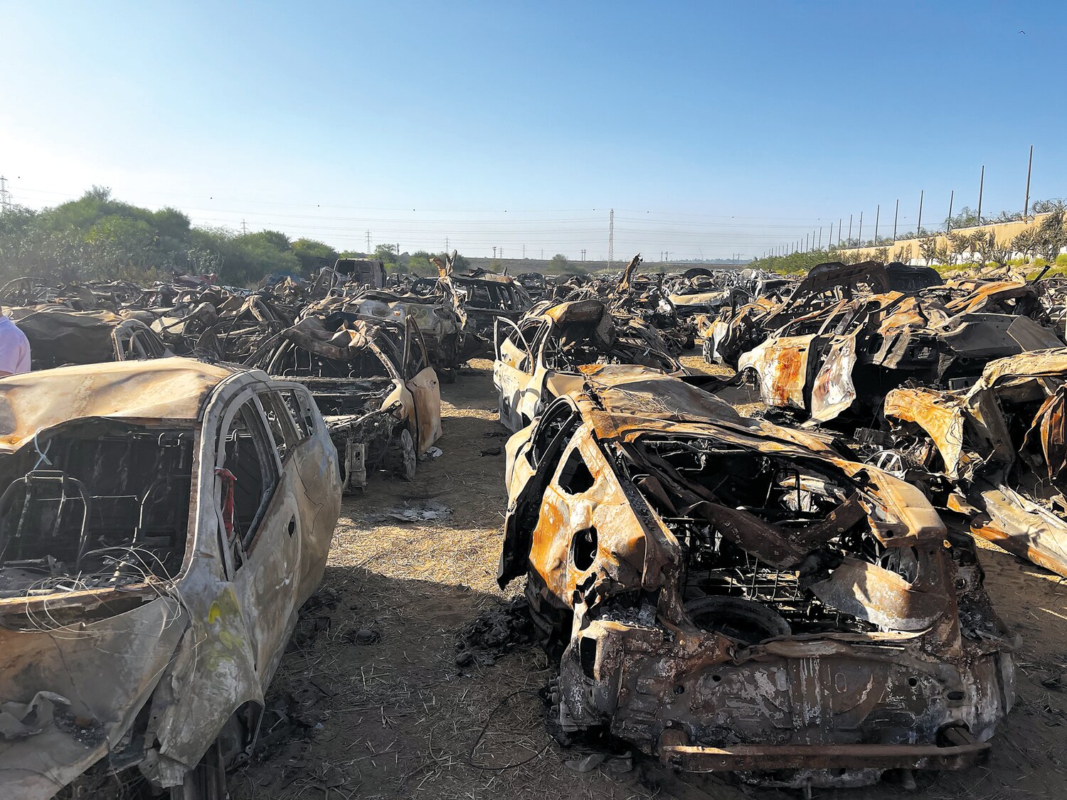 During the Solidarity Mission, the Rabbis were shown the sprawling locations where more than 1,000 cars were taken following the attacks. Hamas reportedly torched the vehicles and shot at those inside.