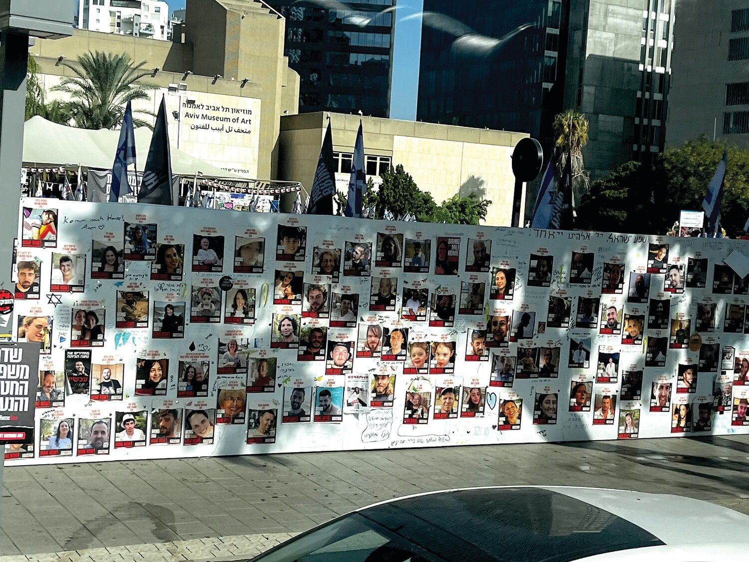 Photos of the hostages taken during the Oct. 7 massacre by Hamas in Israel could be seen in many parts of Tel Aviv, the Rabbis said.