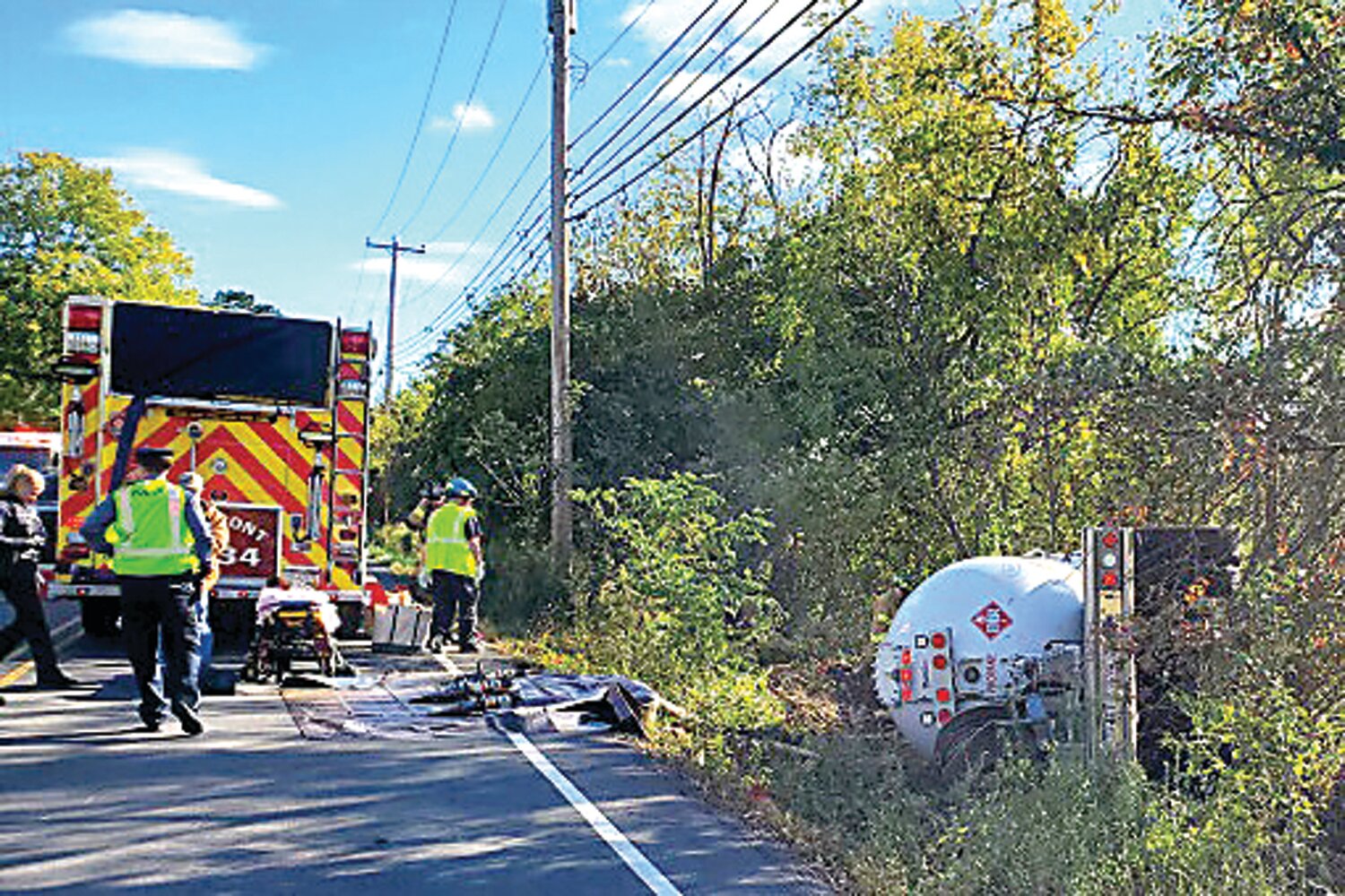 An accident involving a propane truck Monday prompted the closure of a section of Ferry Road in Doylestown Township and the evacuation of residents living within 2,000 feet of the wreck.