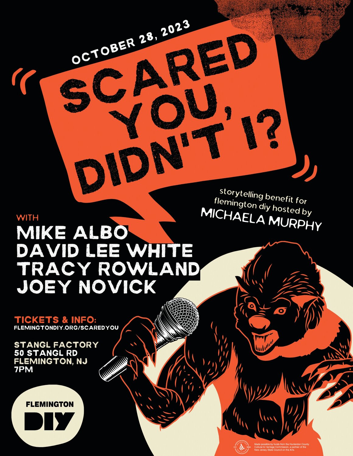 "Scared You, Didn't I?", a Saturday performance by prominent area and national storytellers, will benefit Flemington DIY.