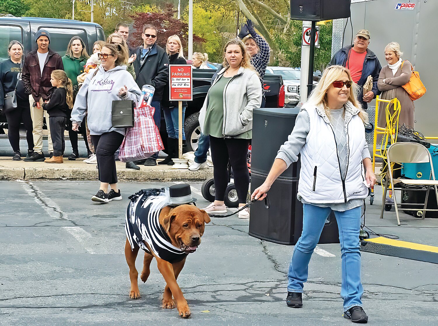 Dogs and owners strut their costumes in front of the judges.