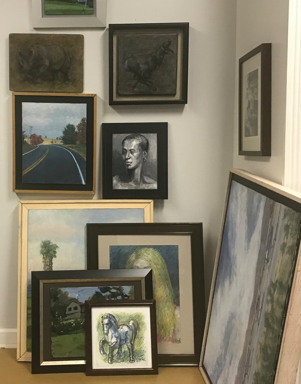 A partial selection of artwork being offered during the “Clear the Studio” sale to benefit New Hope Arts Center and the Arts Council of Princeton.