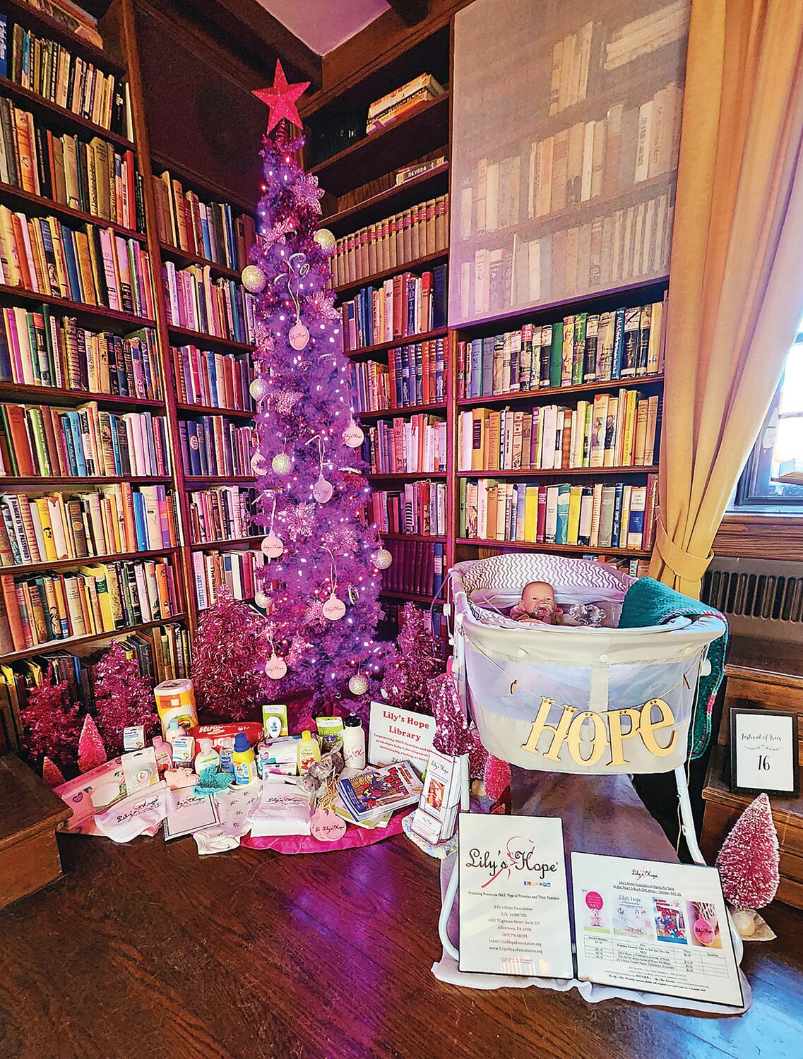 A large library display by Lily’s Hope Foundation.
