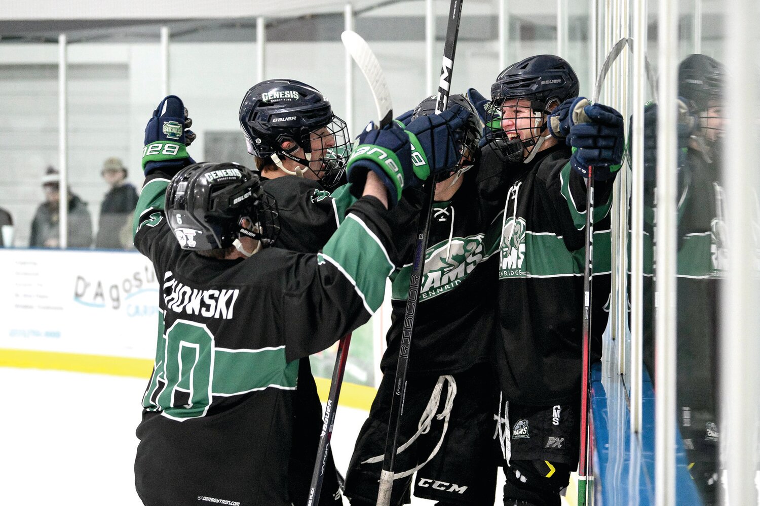 Pennridge celebrates the first period power-play goal by James Rush.