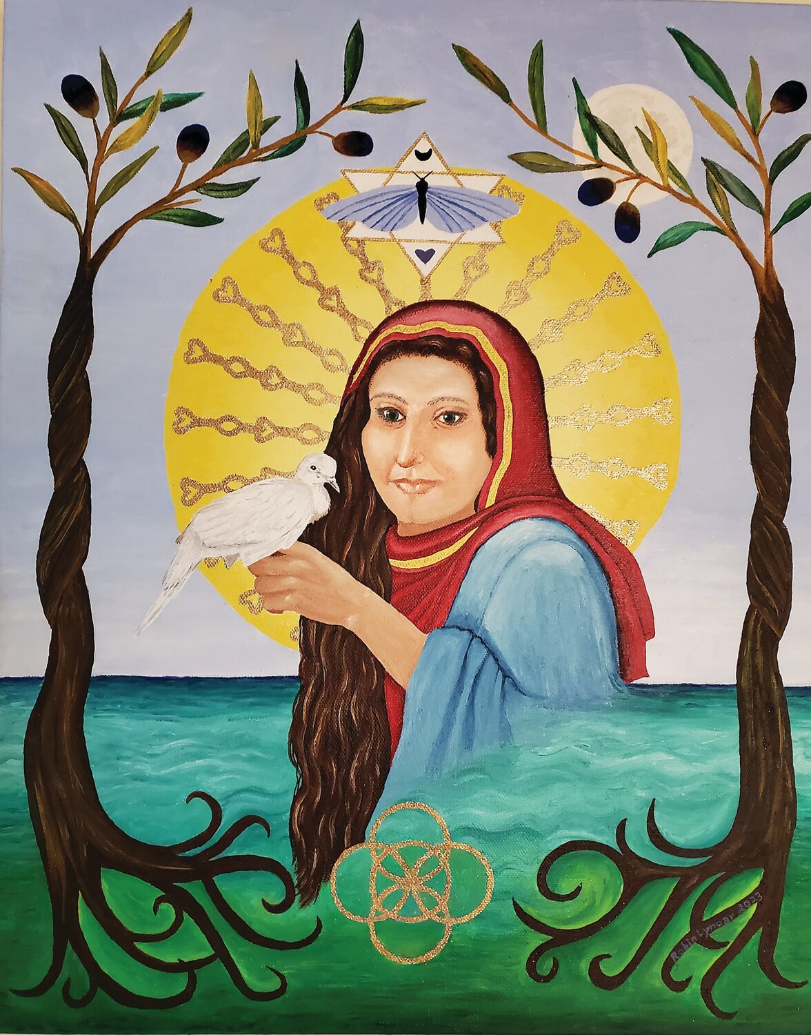 “Shekhinah” (Divine Feminine Aspect of God), by Robin Lynoar Reichert, is an acrylic on canvas.