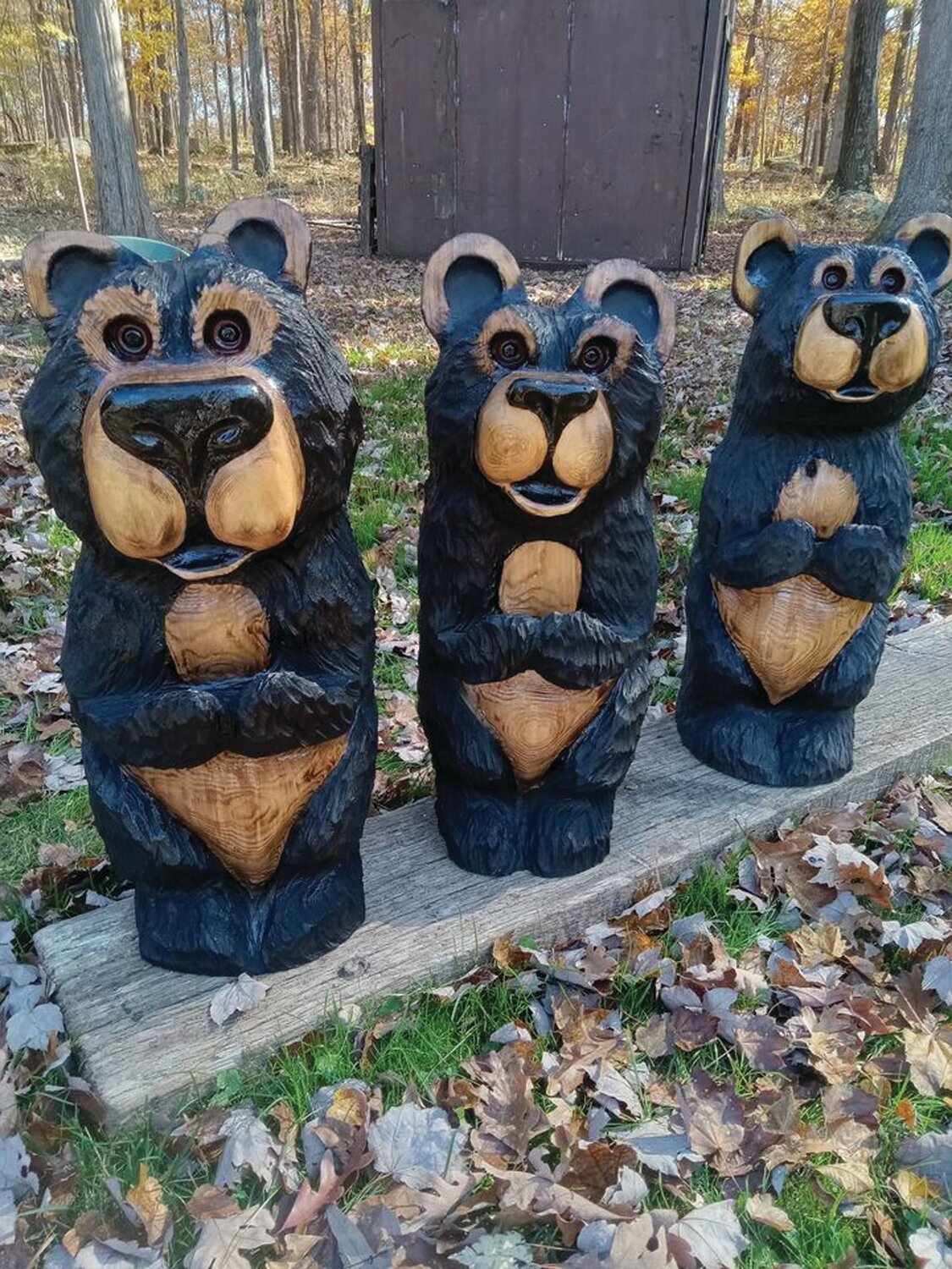 Each of Neil Gross’s carvings is unique. These cubs are sold and waiting for pick-up by their new owners.