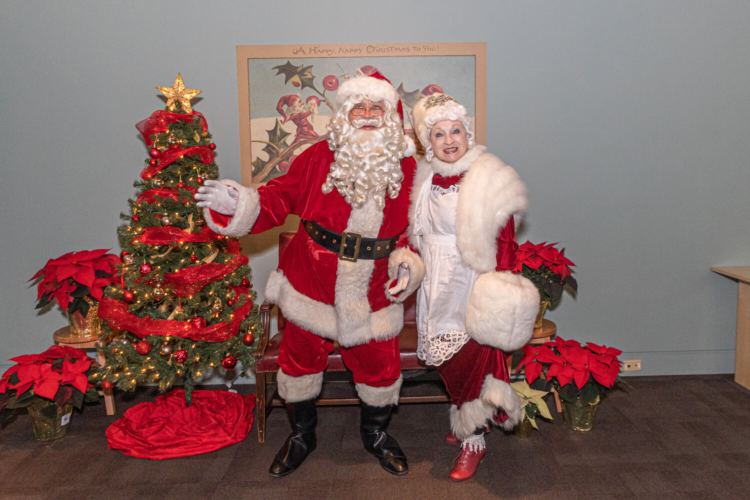 Santa and Mrs. Claus are ready for the Mercer Museum Holiday Open House.
