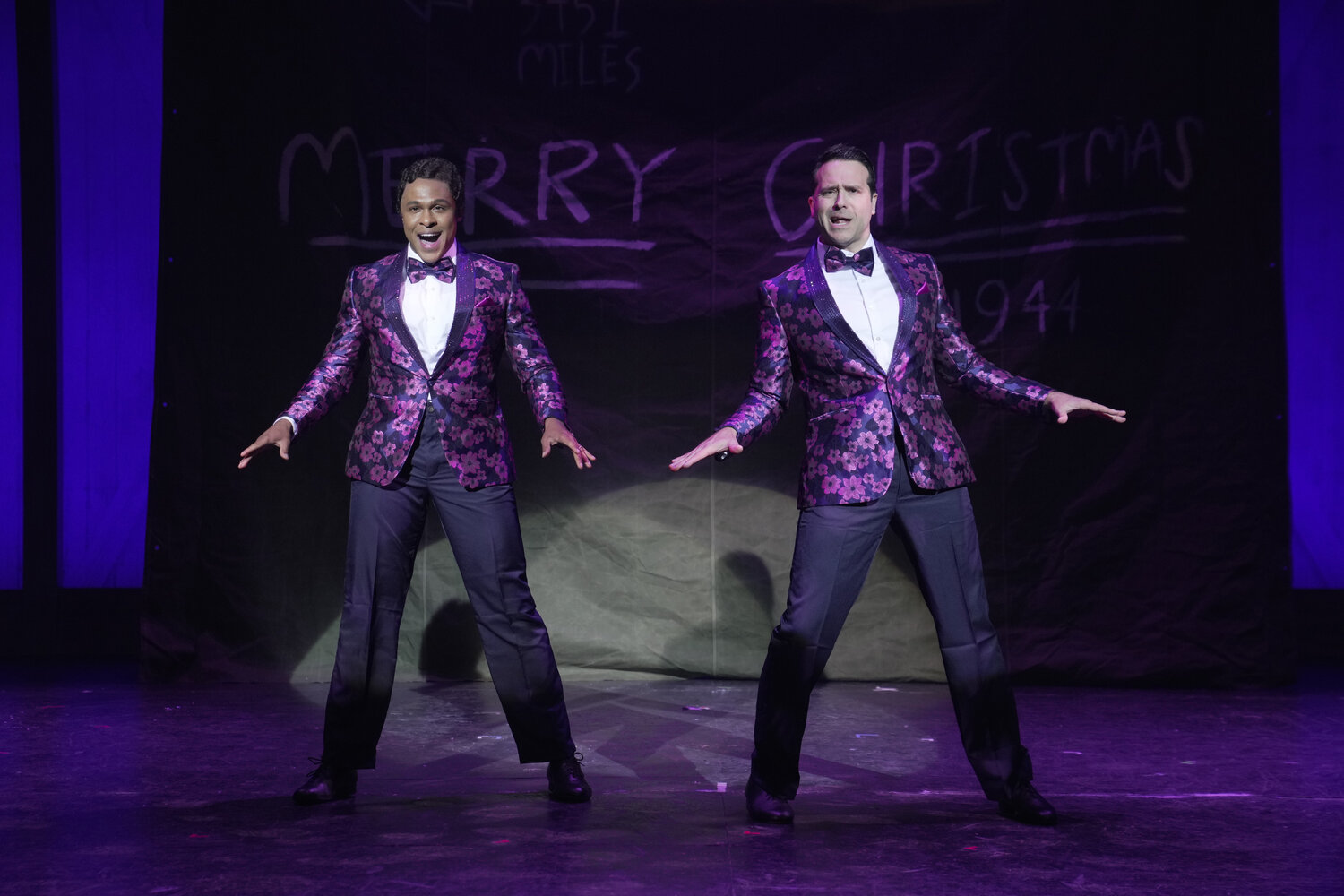 Jarran Muse, as Phil Davis, and Jeremiah James, as Bob Wallace in “Irving Berlin’s White Christmas” at Bucks County Playhouse through Dec. 31.
