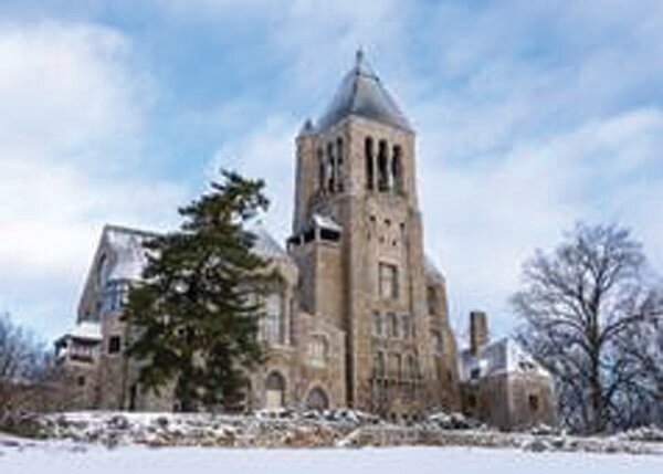 Glencairn Museum is shown in the wintertime after a snowfall.