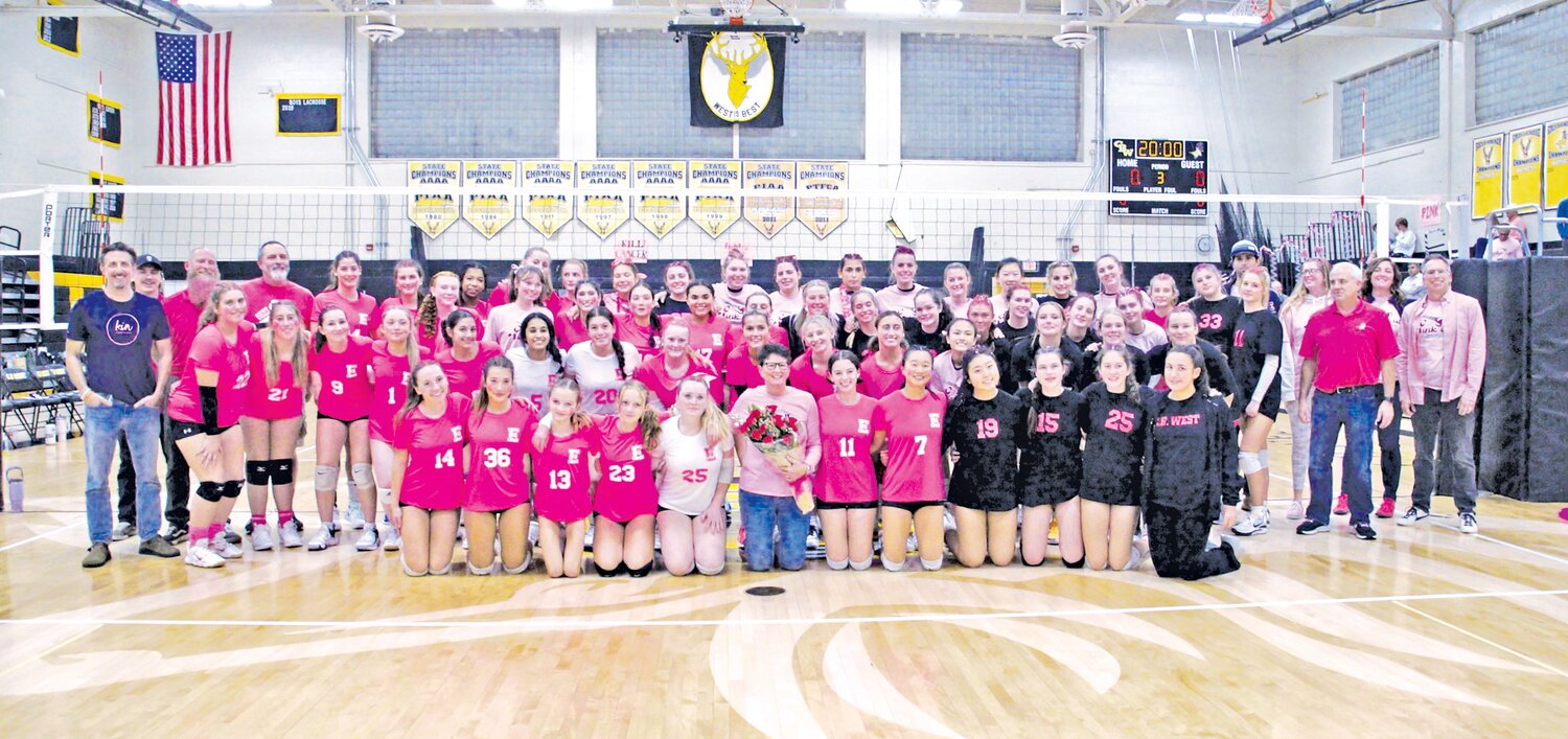 The Central Bucks  East and West girls volleyball teams held it’s Pink Out game in October, raising support for Kin Wellness and Support Center.