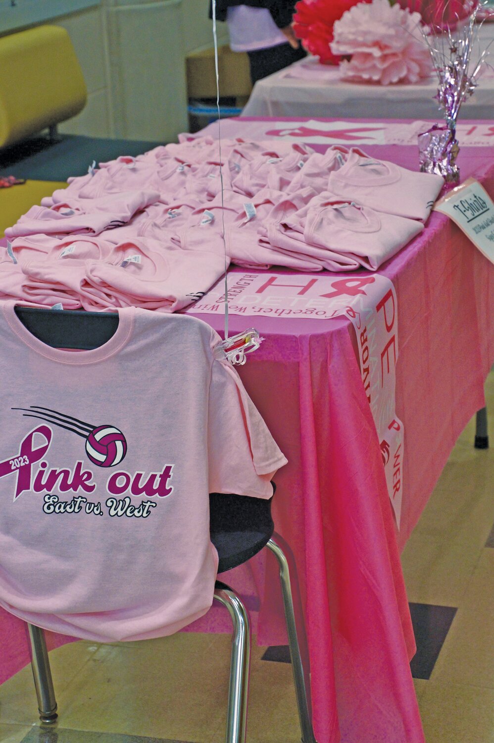 Pink Out T-shirts were sold at the Central Bucks East - West girls volleyball match.