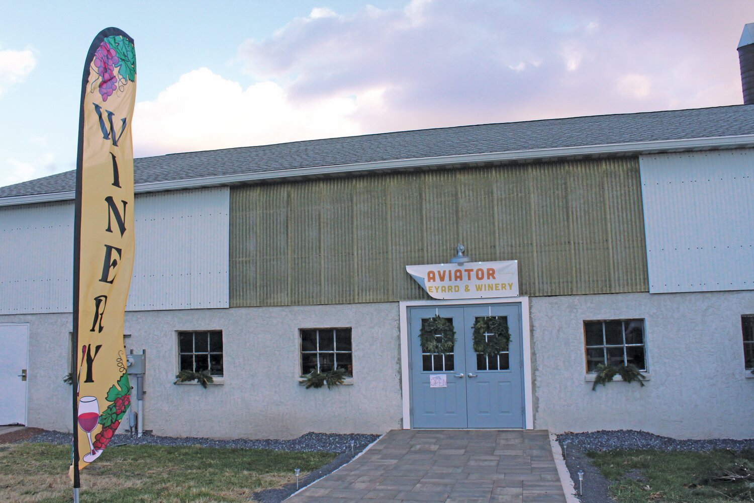 The Aviator Winery tasting room is located inside an airplane hangar.