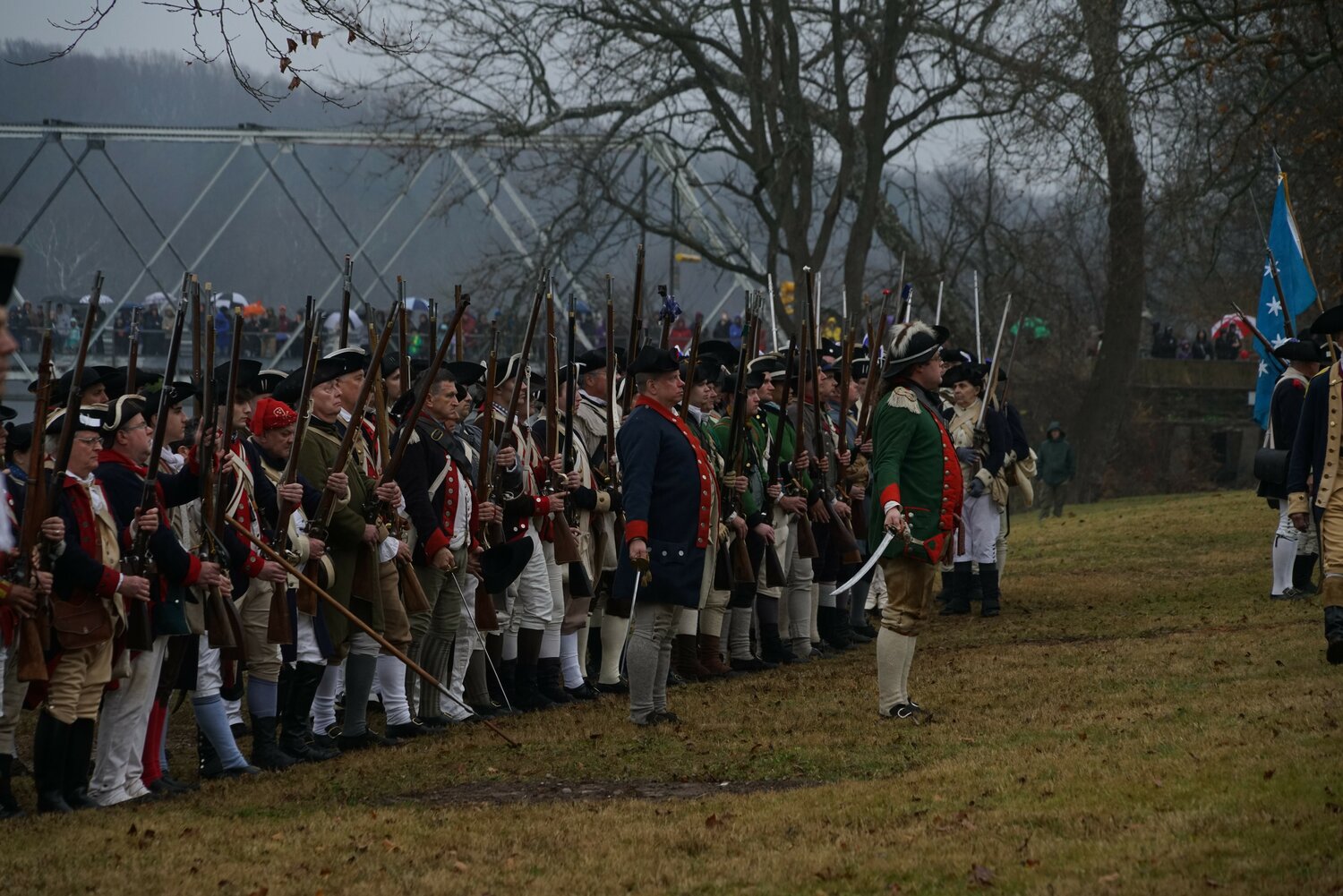 Sunday’s reenactment involved hundreds of participants in Continental military dress.