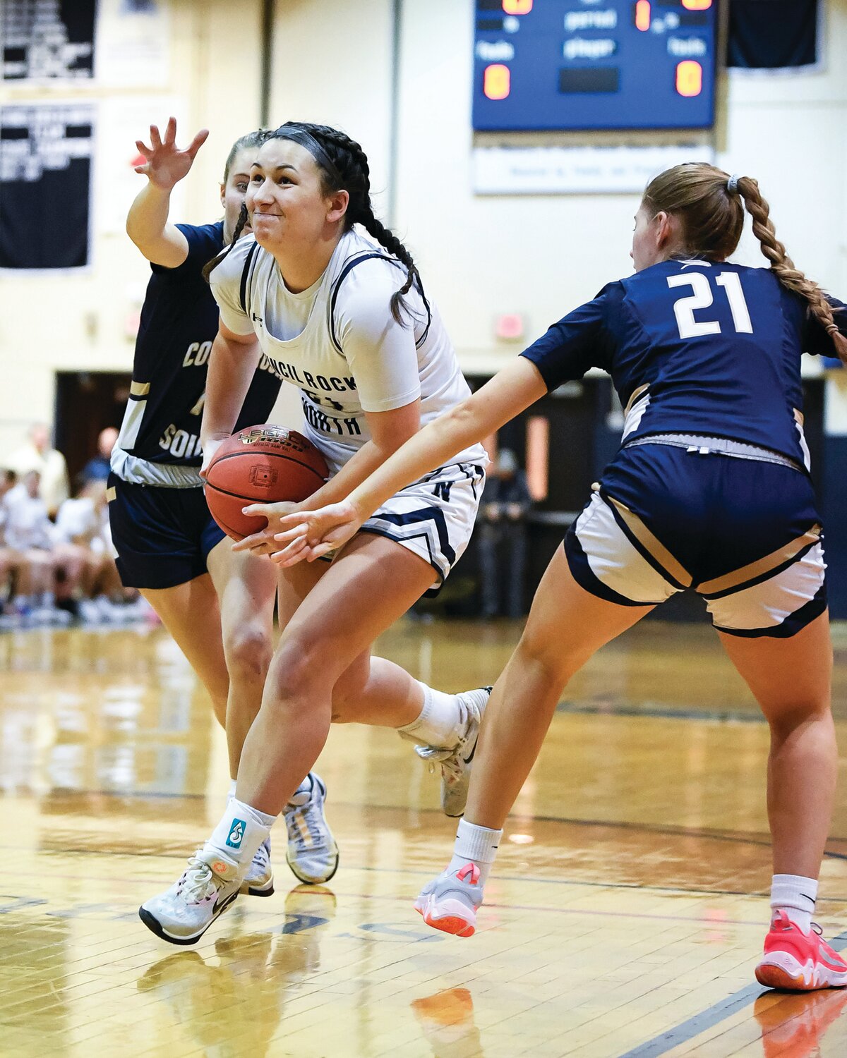 Council Rock North’s Delaney McCaffery drives the lane to the basket.