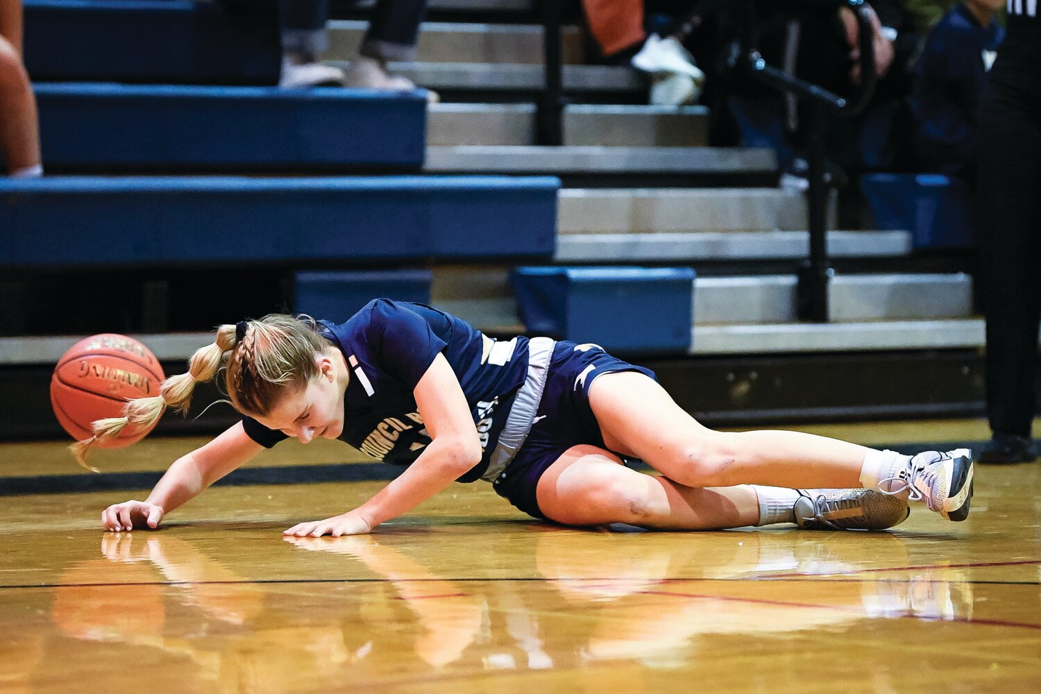 Council Rock South’s Kathryn O’Kane comes up a bit short while diving for a loose ball.
