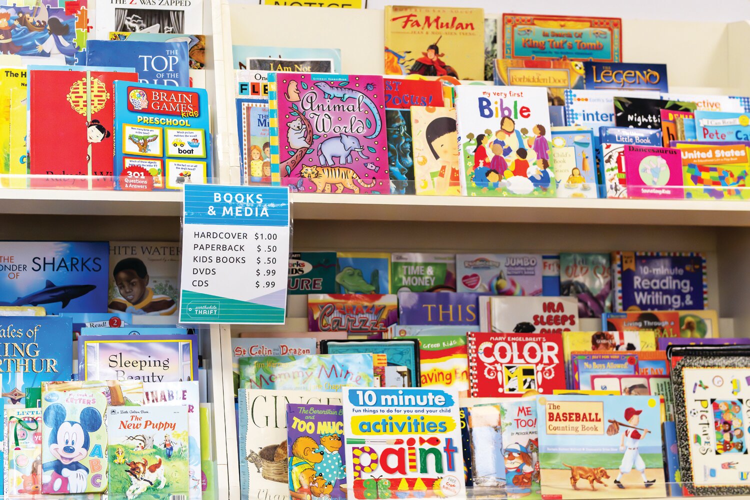 Worthwhile Thrift carries books for children and adults as well as a selection of records, DVDs and compact discs.