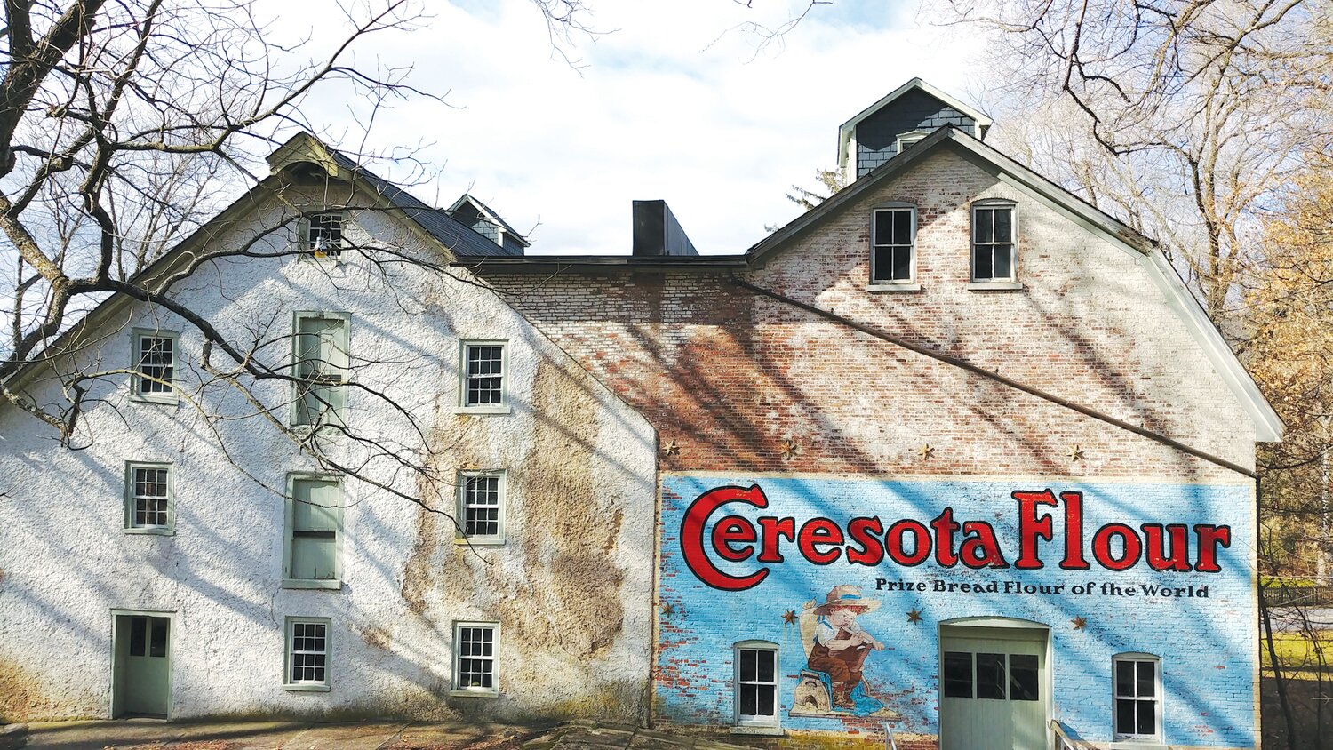 The 1912 Ceresota Flour Mural was restored by Durham Historical Society in 2003.