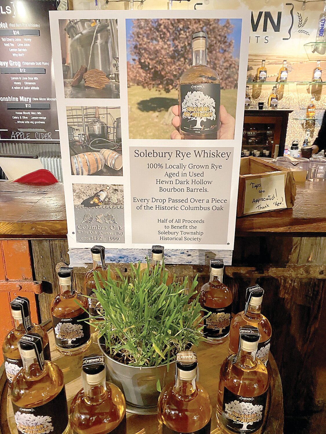 A Solebury Rye Whiskey display.