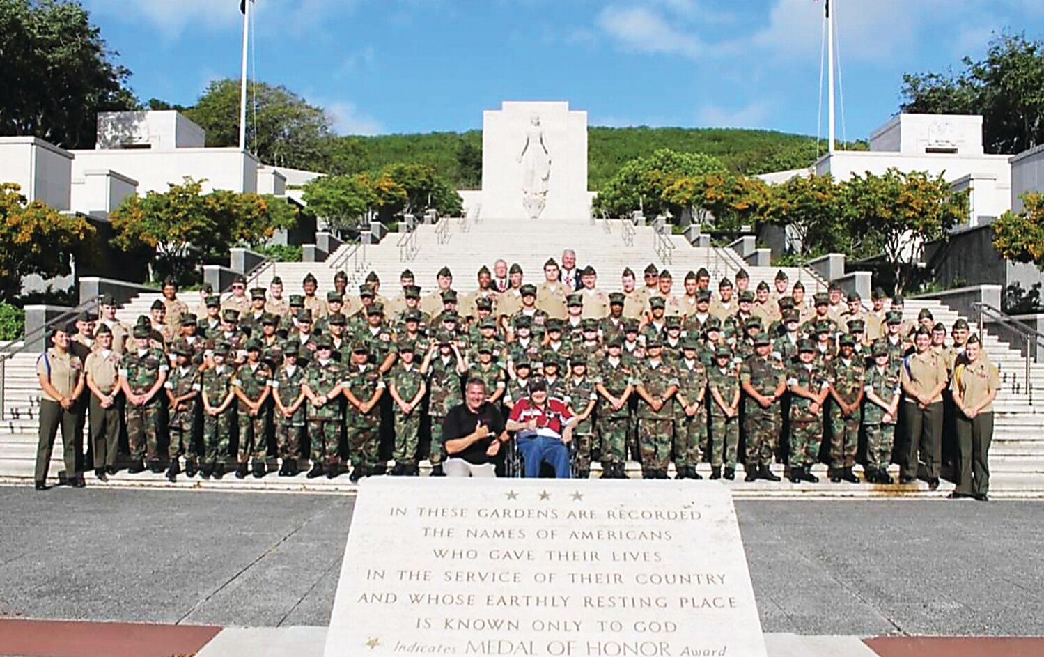 Twenty-eight Young Marine units from across the U.S. were in Hawaii for Pearl Harbor remembrance events. They had the honor of hosting a wreath-laying ceremony at the National Memorial Cemetery of the Pacific, a national cemetery located at the Punchbowl Crater in Honolulu.