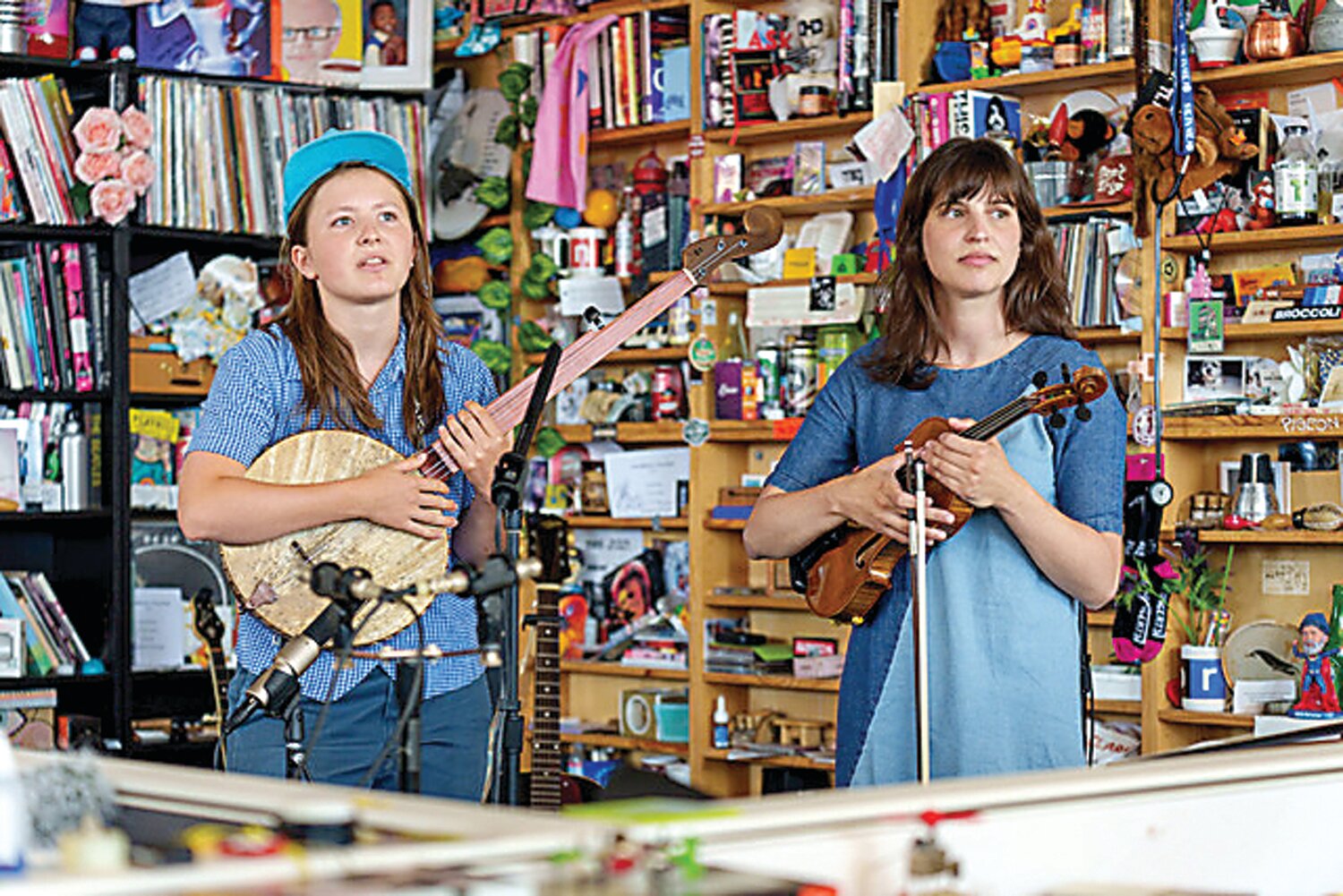 Nora Brown, left, and Stephanie Coleman perform in an NPR Tiny Desk Concert.