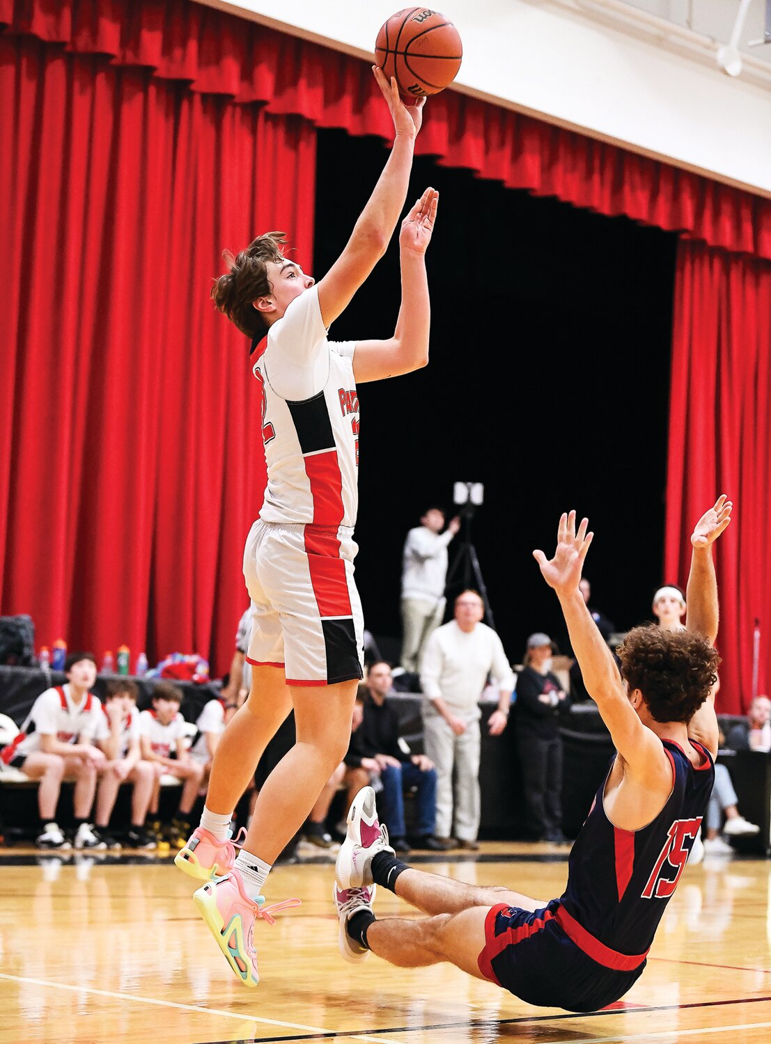 Plumstead Christian’s Tobias Link gets off a shot in front of Jenkintown’s James Callas.