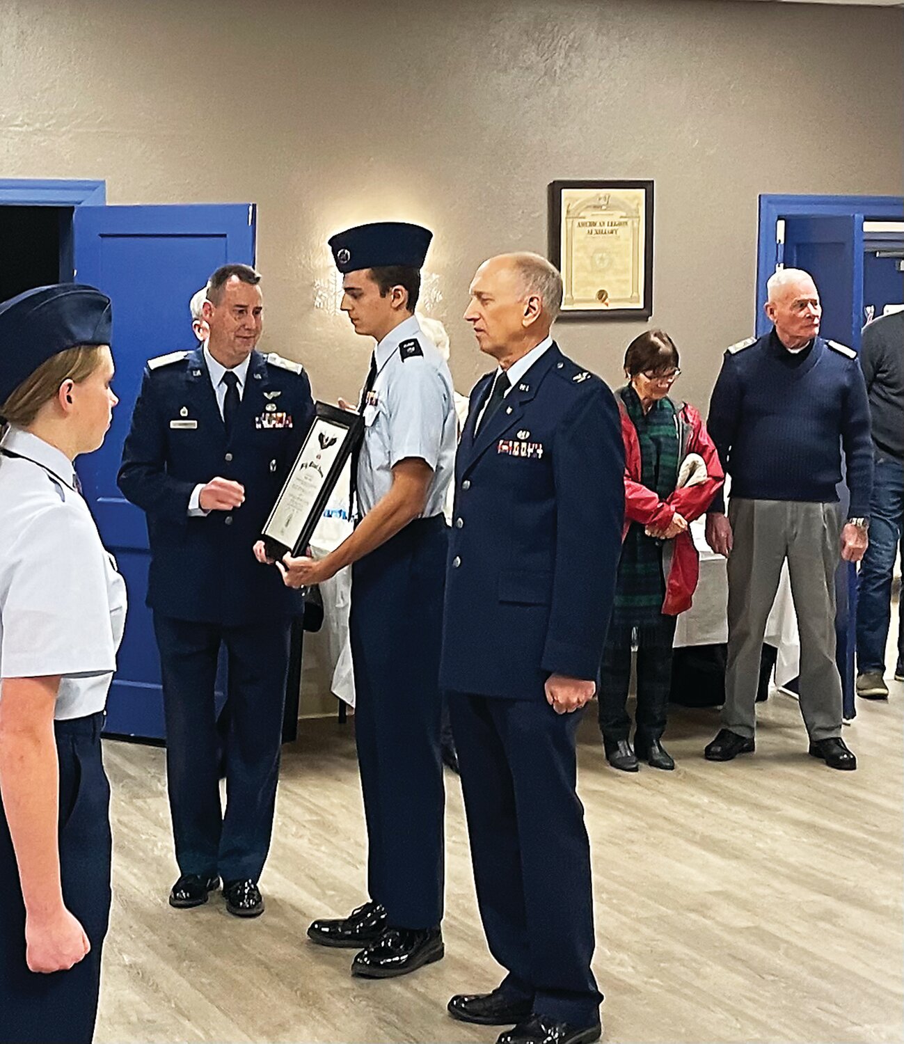 Cadet Marlon Hitchon, 19, receives the Mitchell Award.