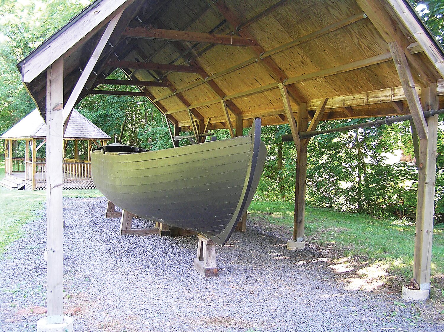 Beneath a pavilion on the village green in Durham sits a full-sized replica of one of the famous Durham boats that traveled the Delaware River from Durham to Philadelphia and helped General George Washington and his men famously cross the river on Christmas Night to attack the British.
